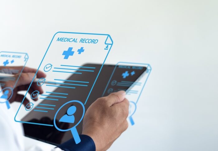 medical records on a tablet graphic