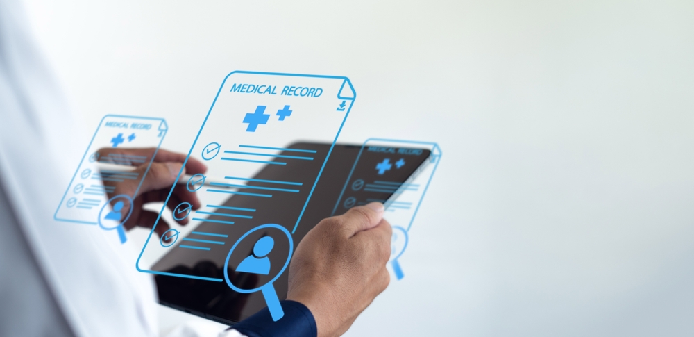 medical records on a tablet graphic