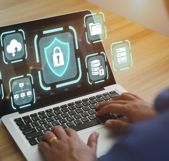 data protection graphics over a laptop