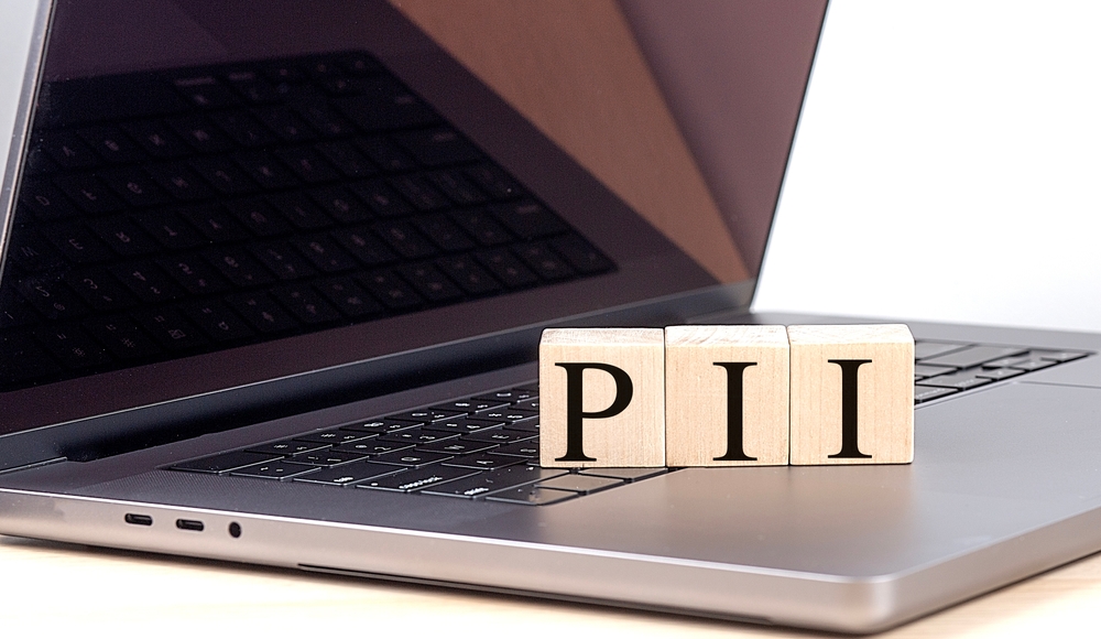 wooden bloks spelling PII on a laptop