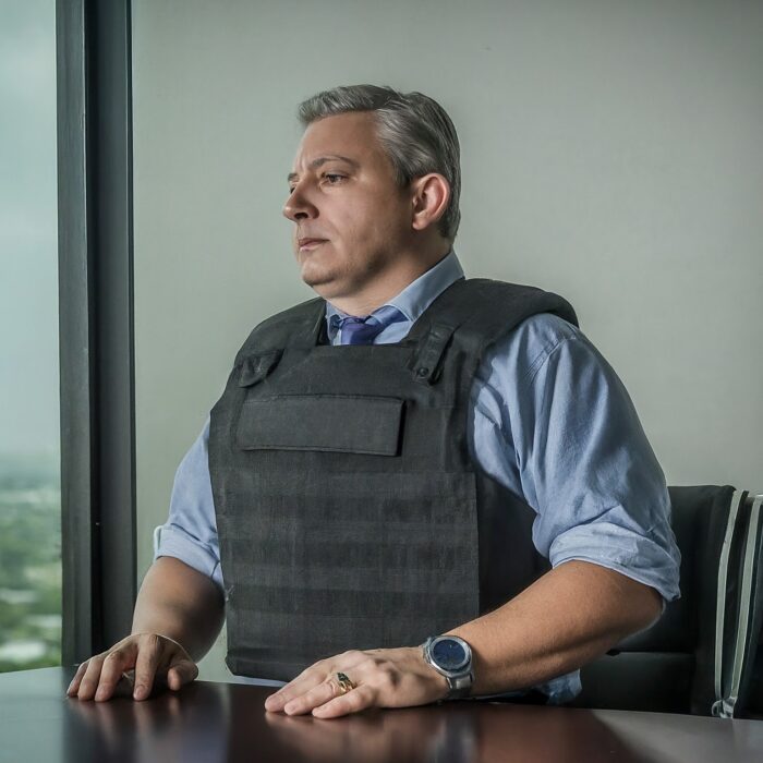 man in bulletproof vest