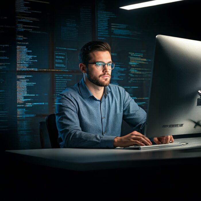man looking at a computer screen