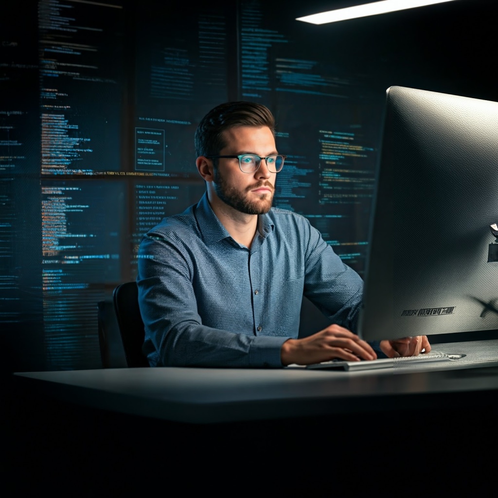 man looking at a computer screen