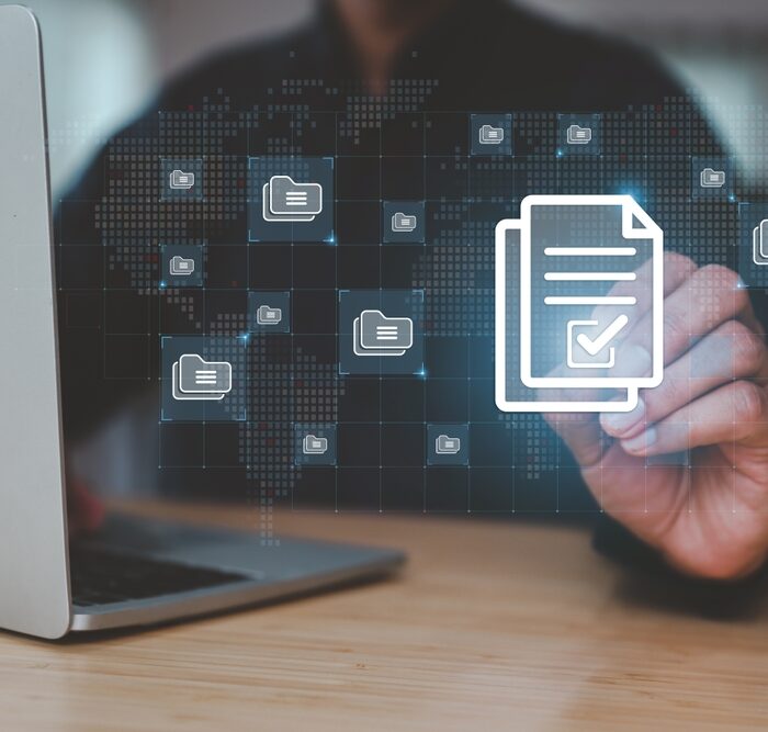 graphic of a records search over a laptop