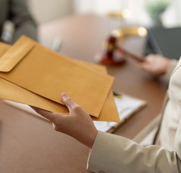 person holding large envelopes