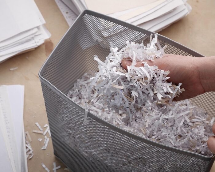bin of shredded paper