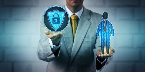 Unrecognizable enterprise executive scanning data of an employee