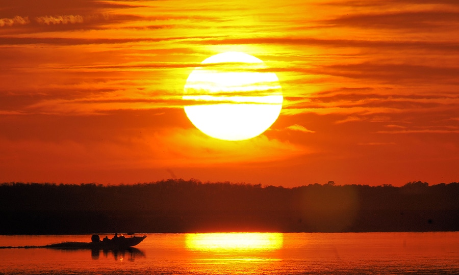 Fishing at sunrise off the south Florida Atlantic coastline