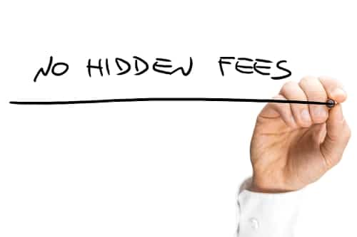 Businessman writing the words - No hidden fees