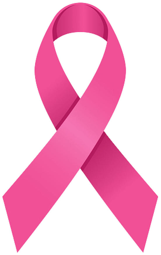 An illustration of a pink breast cancer awareness ribbon on a transparent background