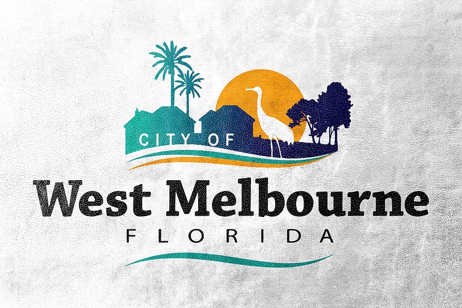 Flag of West Melbourne Florida USA painted on leather texture