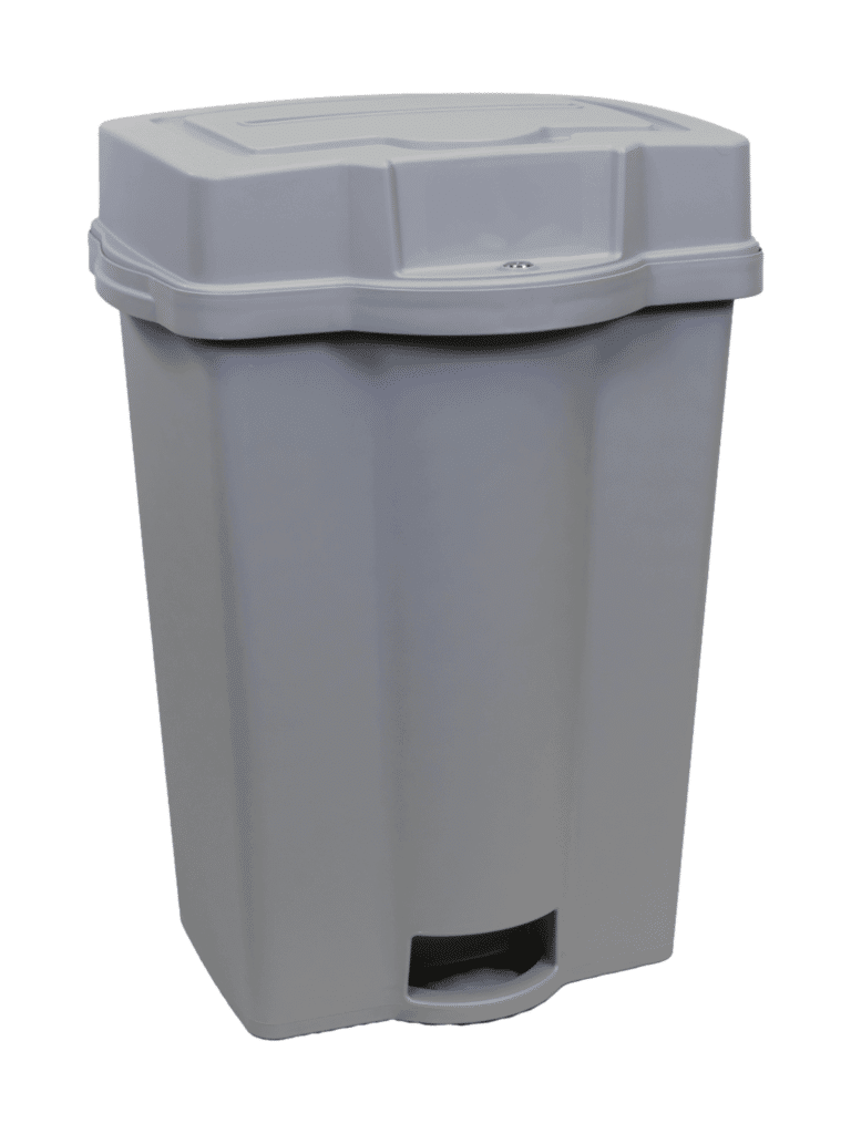 A 32-gallon gray container.